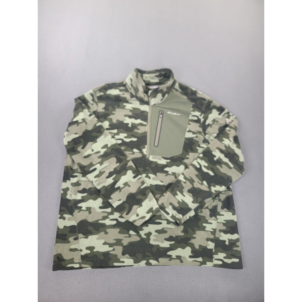 Eddie Bauer First Ascent Pullover Mens 2XL Green Camo Fleece Quarter Zip Pocket